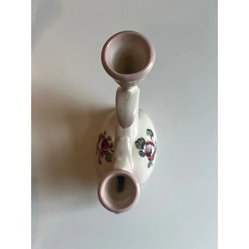 Vintage Camark Ceramic Double Candle Holders Pink Floral Rose  Pair‎